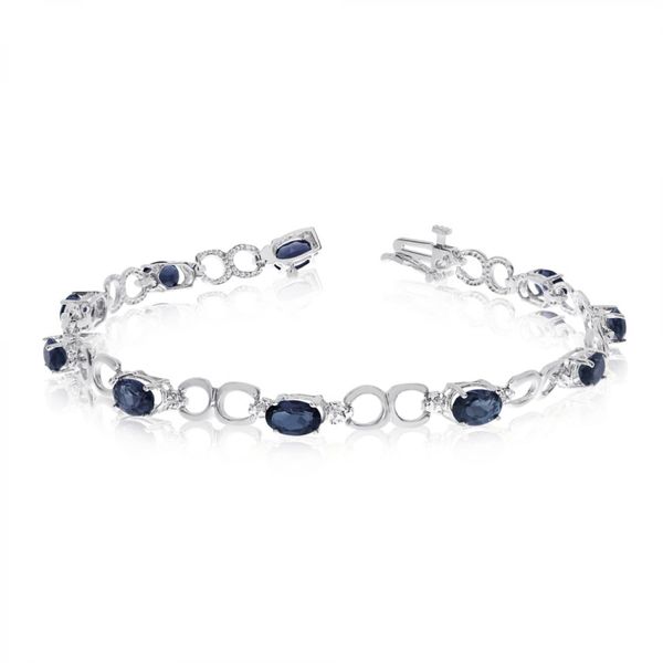 10K White Gold Oval Sapphire and Diamond Bracelet