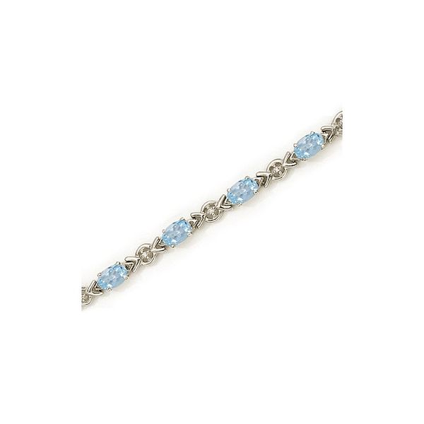 10K White Gold Oval Aquamarine and Diamond Bracelet
