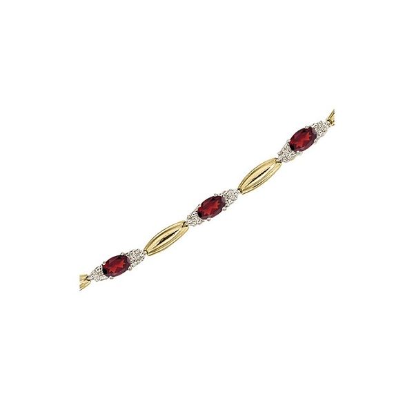 14K Yellow Gold Oval Garnet and Diamond Bracelet