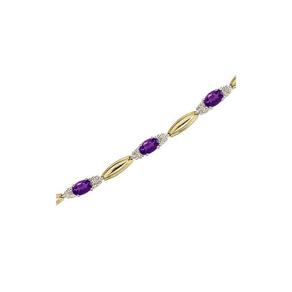 14K Yellow Gold Oval Amethyst and Diamond Bracelet