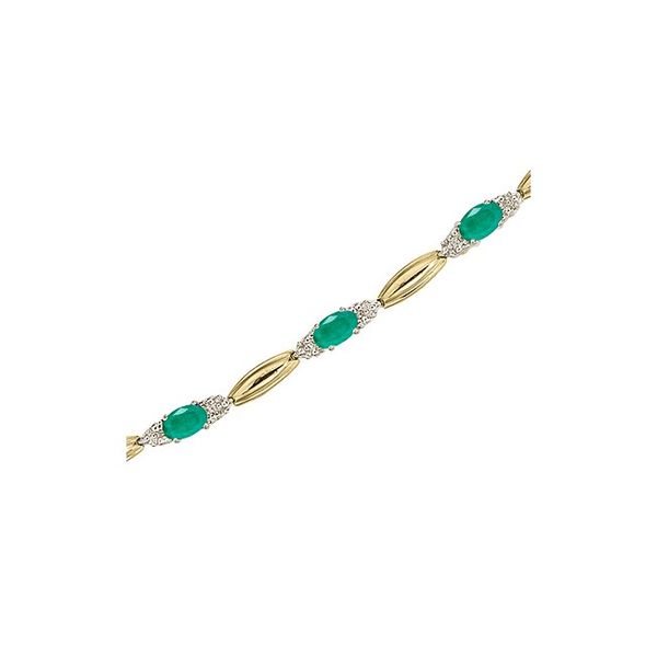 14K Yellow Gold Oval Emerald and Diamond Bracelet