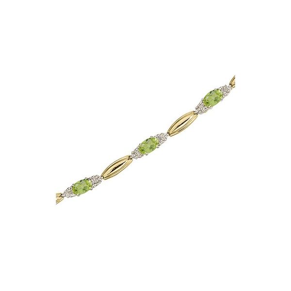 14K Yellow Gold Oval Peridot and Diamond Bracelet