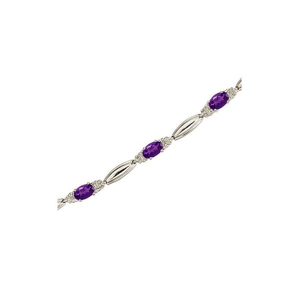 14K White Gold Oval Amethyst and Diamond Bracelet