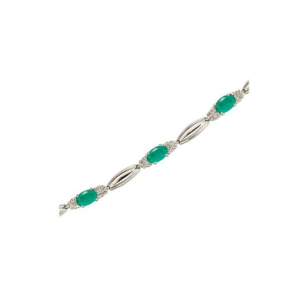 14K White Gold Oval Emerald and Diamond Bracelet