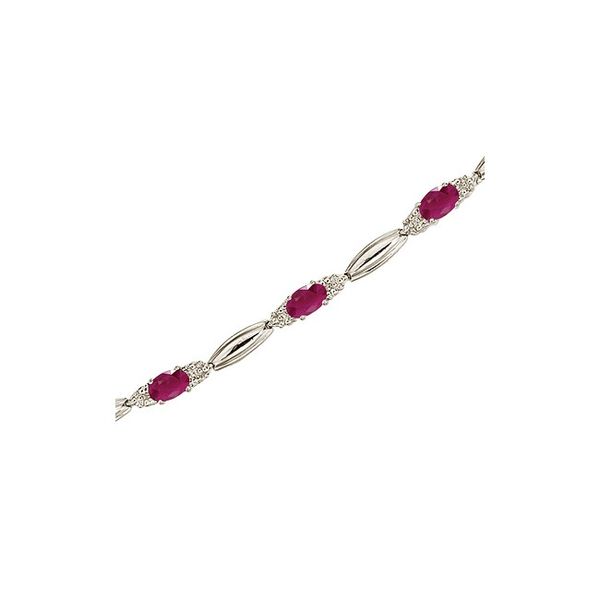 14K White Gold Oval Ruby and Diamond Bracelet