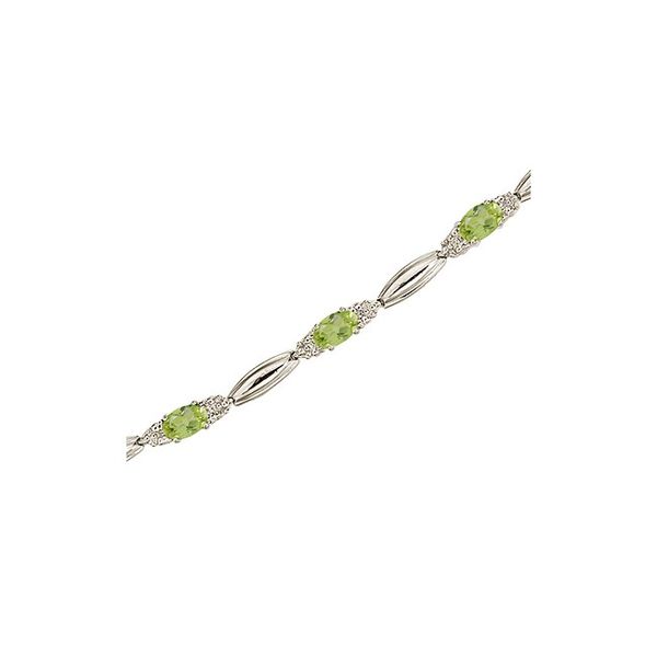 14K White Gold Oval Peridot and Diamond Bracelet