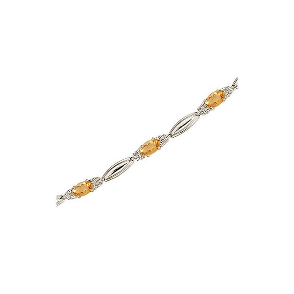 14K White Gold Oval Citrine and Diamond Bracelet