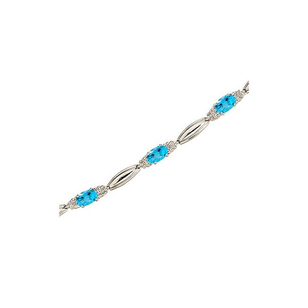 14K White Gold Oval Blue Topaz and Diamond Bracelet