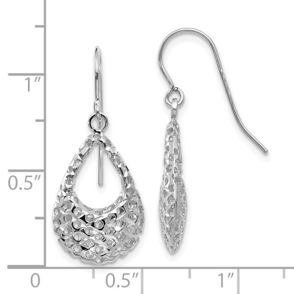 Leslie's 10K White Gold Textured Shepherd Hook Dangle Earrings - Image 3