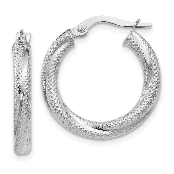 Leslie's 10K White Gold Textured Hinged Hoop Earrings