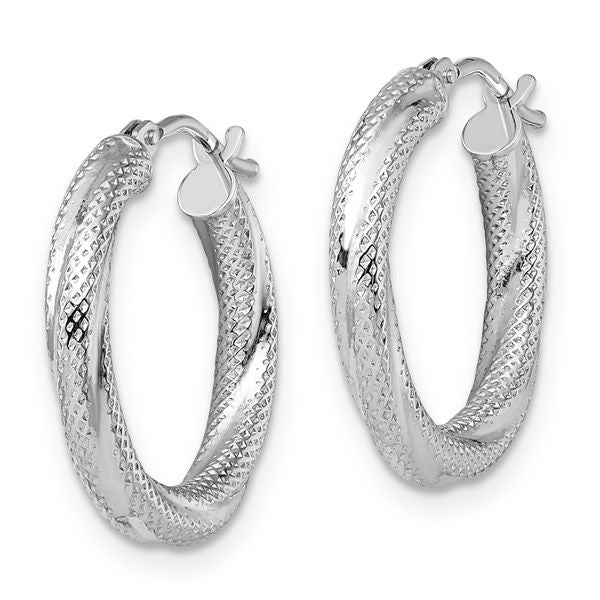Leslie's 10K White Gold Textured Hinged Hoop Earrings - Image 2