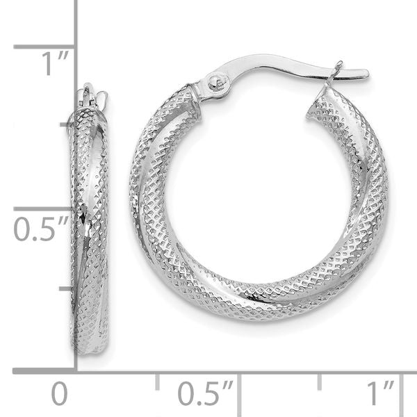 Leslie's 10K White Gold Textured Hinged Hoop Earrings - Image 4