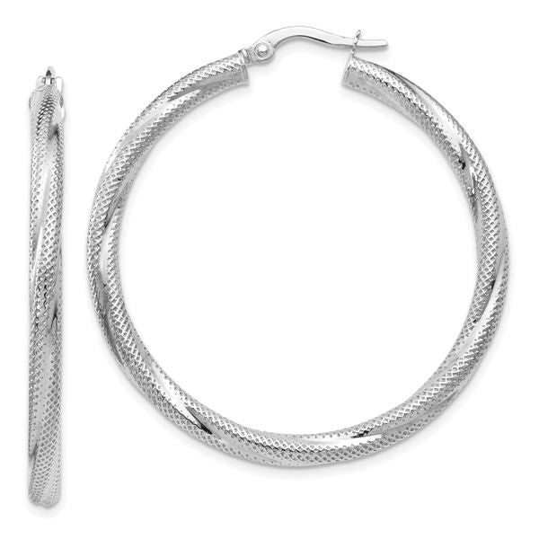 Leslie's 10K White Gold Twisted Hinged Hoop Earrings
