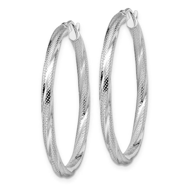 Leslie's 10K White Gold Twisted Hinged Hoop Earrings - Image 2