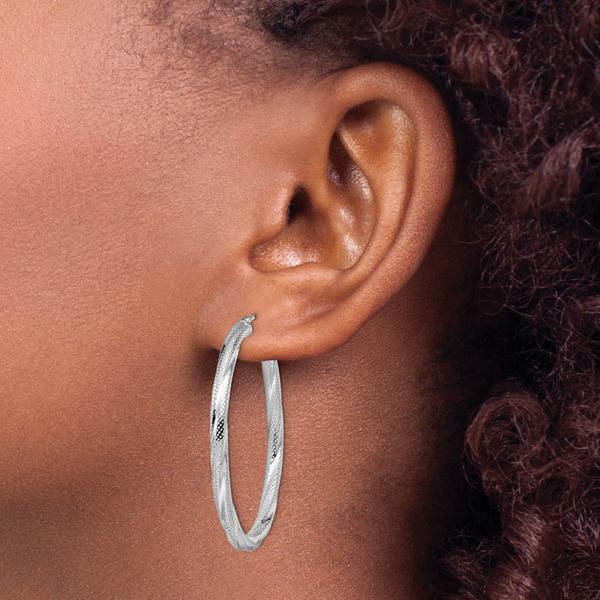 Leslie's 10K White Gold Twisted Hinged Hoop Earrings - Image 3