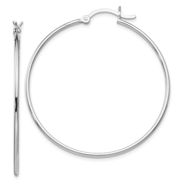 Leslie's Sterling Silver Rhodium-plated Polished Hinged Hoop Earrings