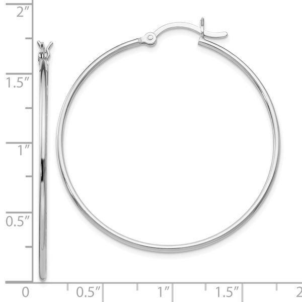 Leslie's Sterling Silver Rhodium-plated Polished Hinged Hoop Earrings - Image 4