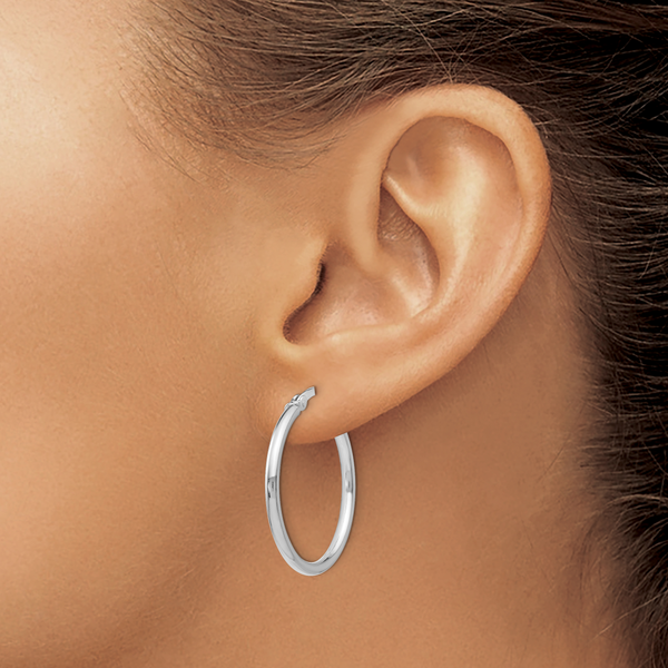 Leslie's Sterling Silver Rhodium-plated Polished Hinged Hoop Earrings - Image 3