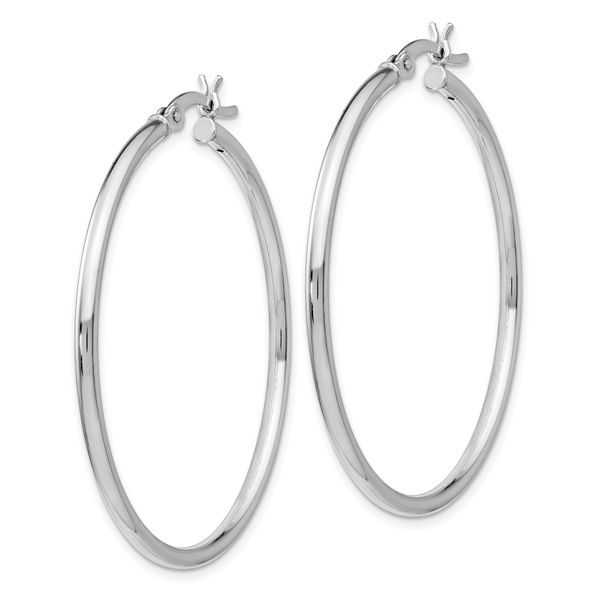 Leslie's Sterling Silver Rhodium-plated Polished Hinged Hoop Earrings - Image 2