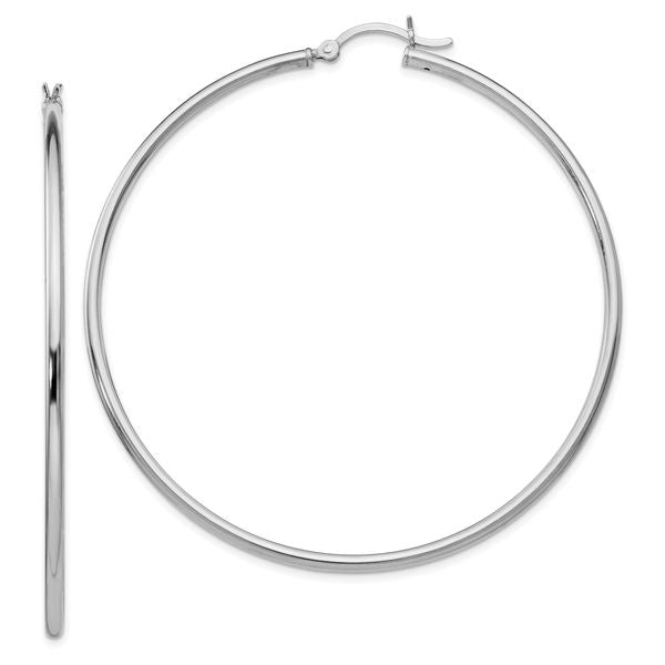 Leslie's Sterling Silver Rhodium-plated Polished Hinged Hoop Earrings