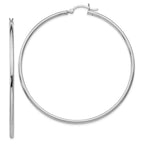 Leslie's Sterling Silver Rhodium-plated Polished Hinged Hoop Earrings