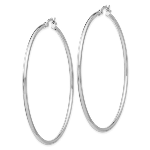 Leslie's Sterling Silver Rhodium-plated Polished Hinged Hoop Earrings - Image 2