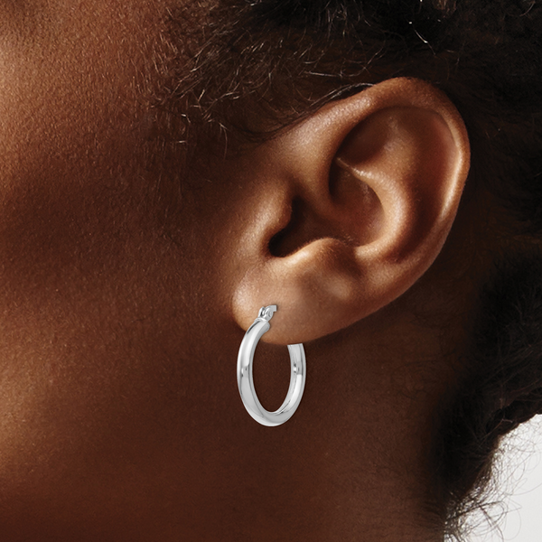 Leslie's Sterling Silver Rhodium-plated Polished Hinged Hoop Earrings - Image 3