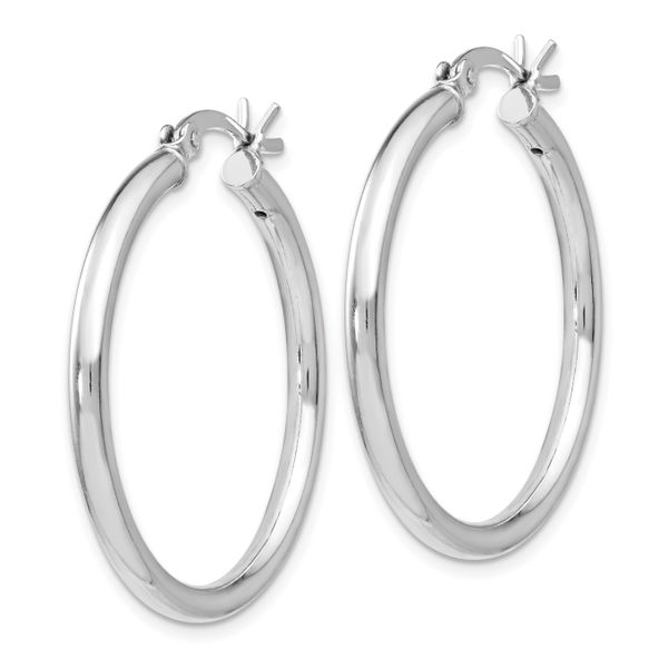 Leslie's Sterling Silver Rhodium-plated Polished Hinged Hoop Earrings - Image 2