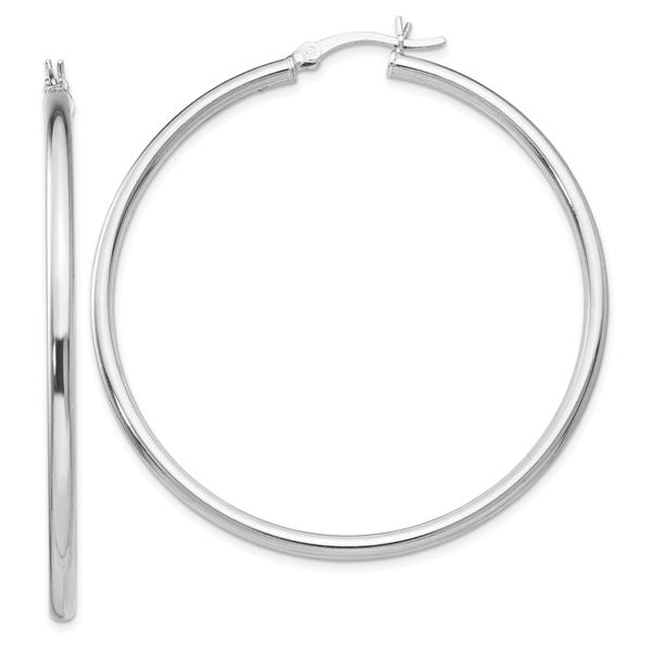 Leslie's Sterling Silver Rhodium-plated Polished Hinged Hoop Earrings