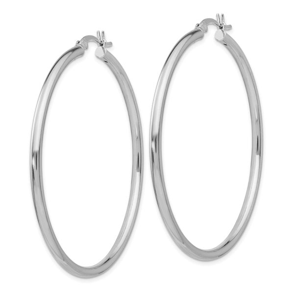 Leslie's Sterling Silver Rhodium-plated Polished Hinged Hoop Earrings - Image 2