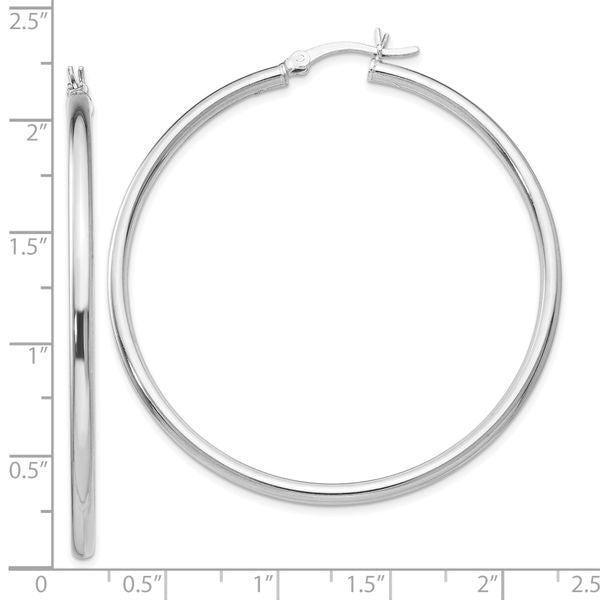 Leslie's Sterling Silver Rhodium-plated Polished Hinged Hoop Earrings - Image 4