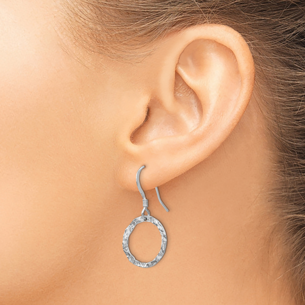 Leslie's Sterling Silver Rhod-pltd Textured Shepherd Hook Dangle Earrings - Image 4