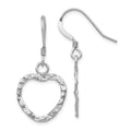 Leslie's Sterling Silver Rhod-pltd Textured Heart Shepherd Hook Dangle Ear