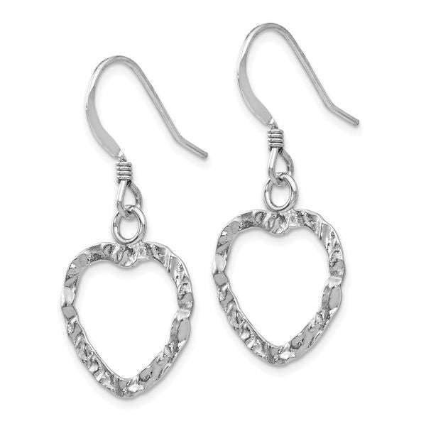 Leslie's Sterling Silver Rhod-pltd Textured Heart Shepherd Hook Dangle Ear - Image 2