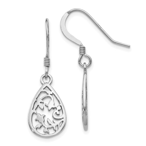 Leslie's Sterling Silver Rhod-pltd Polished Shepherd Hook Dangle Earrings