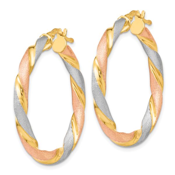 Leslie's Sterling Silver Tri-color Twisted Hinged Hoop Earrings - Image 2