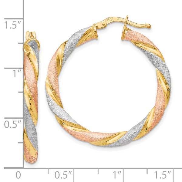 Leslie's Sterling Silver Tri-color Twisted Hinged Hoop Earrings - Image 4
