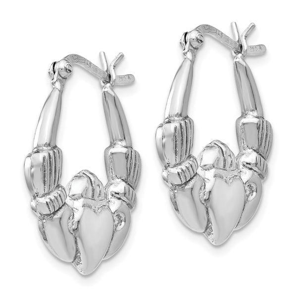 Leslie's Sterling Silver Rhodium-plated Polished Claddagh Hoop Earrings - Image 2