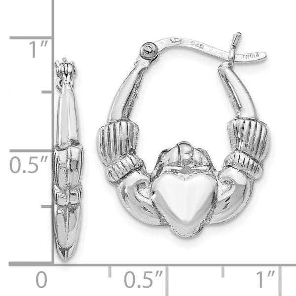 Leslie's Sterling Silver Rhodium-plated Polished Claddagh Hoop Earrings - Image 4