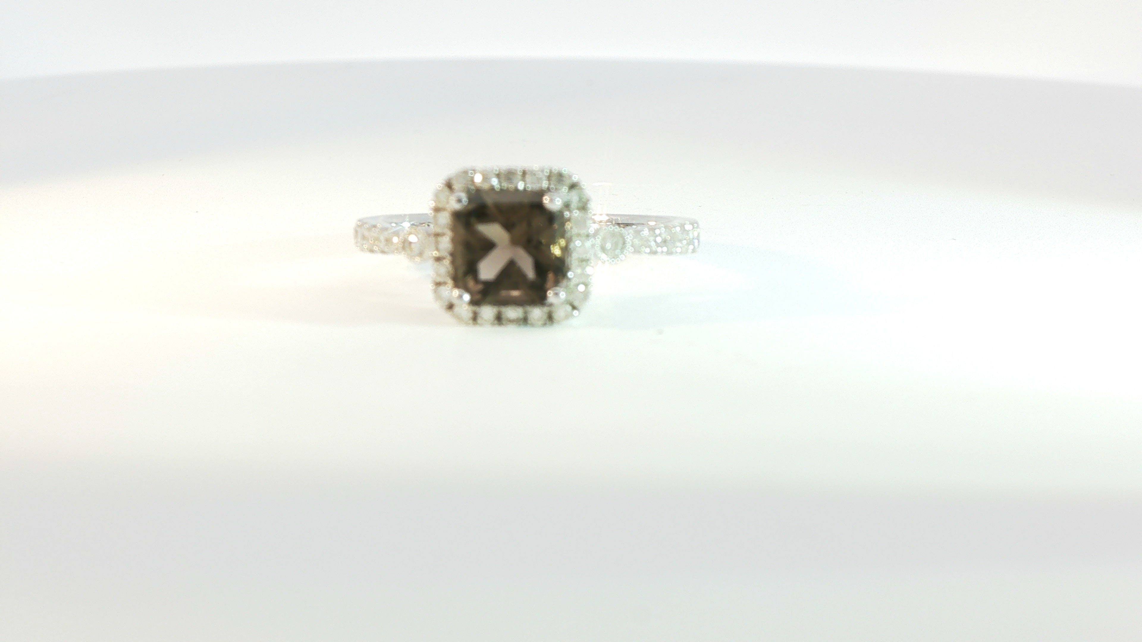 Diamond and Smokey Topaz Ring 14K White Gold