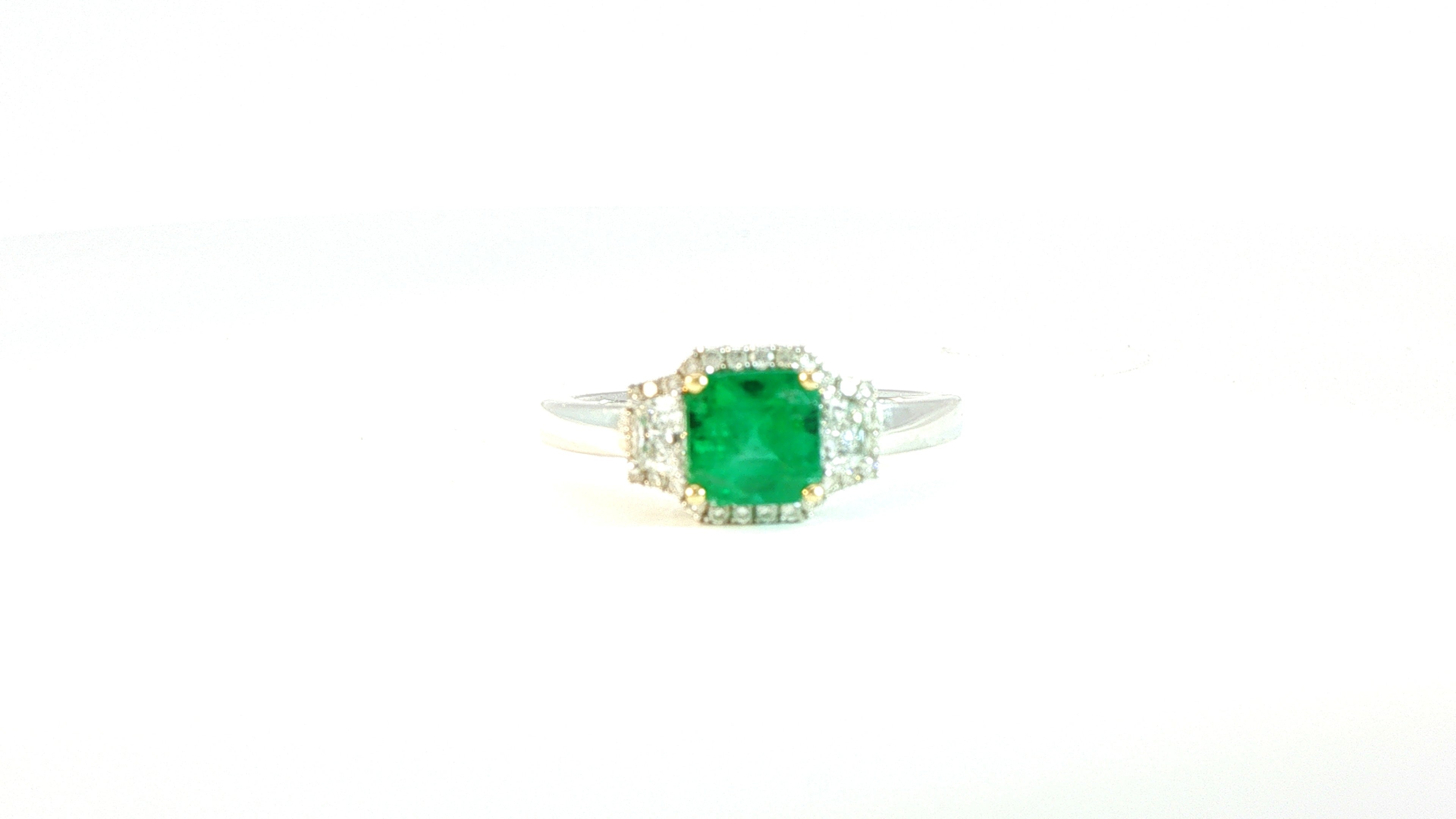 Diamond and Emerald Ring .13cts Diamonds, .90ct Emerald 18K White Gold